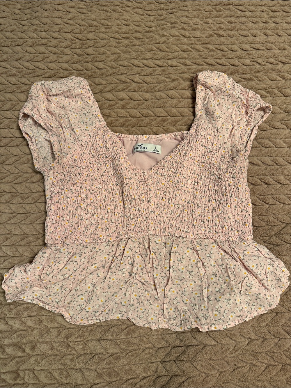 Hollister Pink Floral Smocked Peplum Women's Top